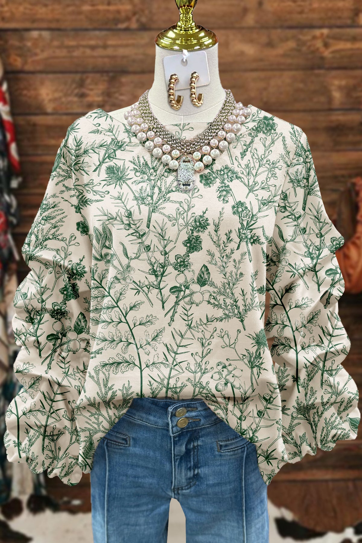 Fresh Plant Print Pleated Top