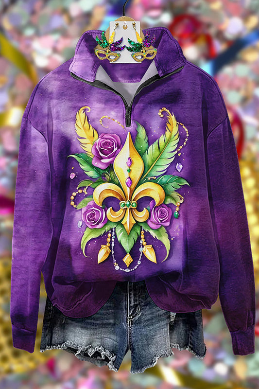 Carnival Print Zip-Up Sweatshirt