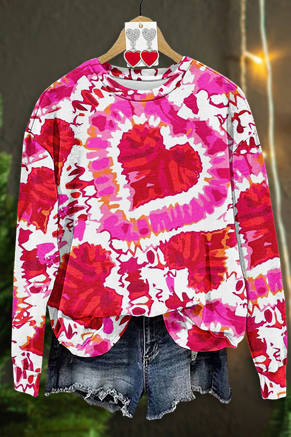 Valentine's Day Tie-Dye Heart Print Sweatshirt