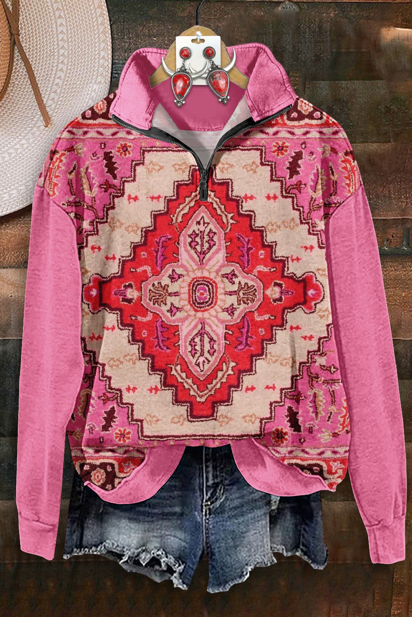 Sweet Aztec Print Zip-Up Sweatshirt