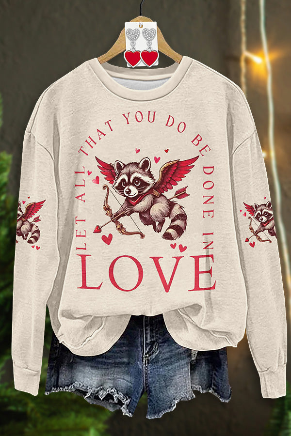 Cute Valentine's Day Raccoon Print Sweatshirt