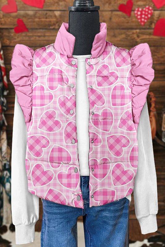 Valentine's Day Heart Plaid Print Fly Sleeve Vest