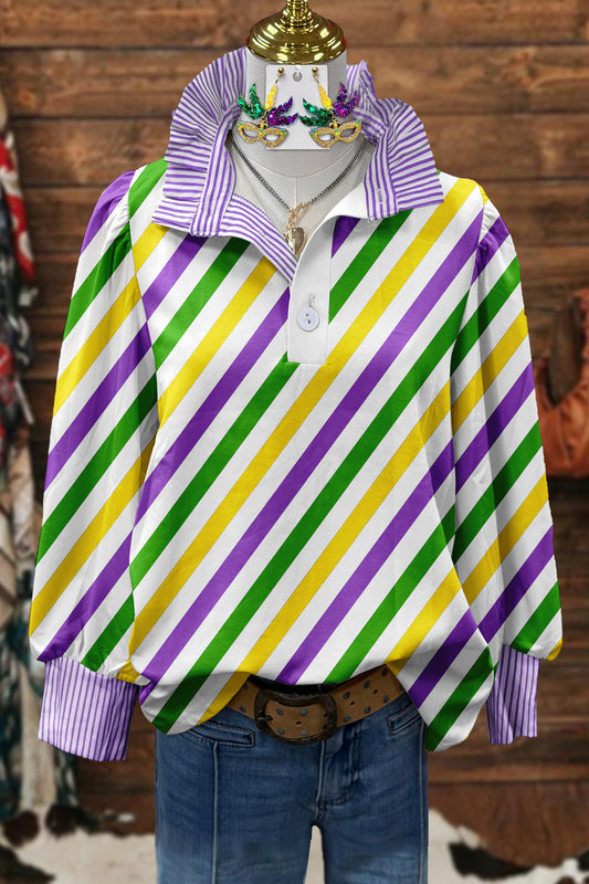 Classic Mardi Gras Stripe Print Blouse