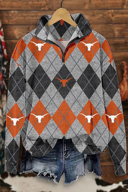 Texas Longhorns Diamond Pattern Zip-Up Sweatshirt