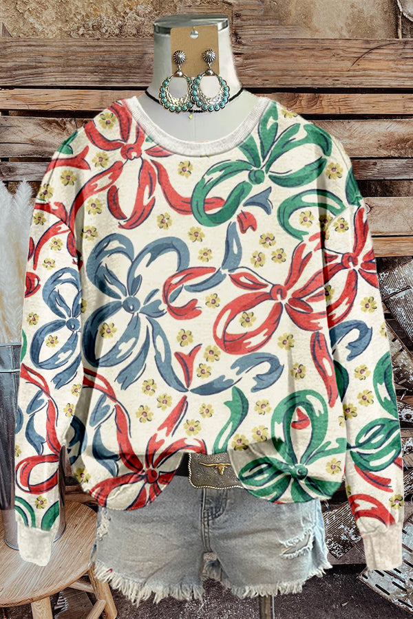 Sweet Christmas Bow Print Sweatshirt