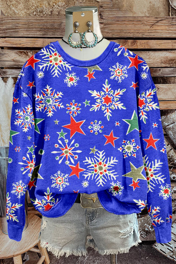 Bright Christmas Snowflake Print Sweatshirt