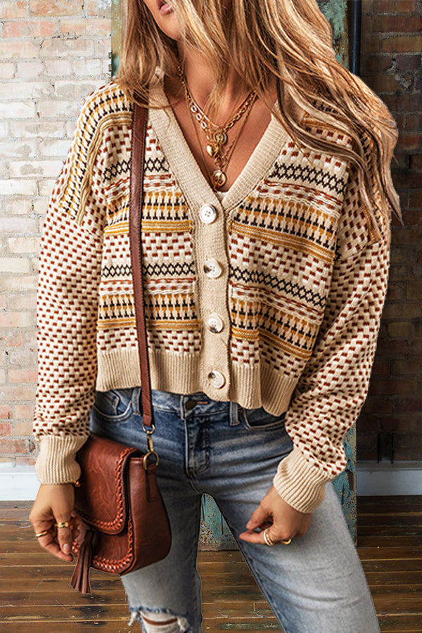 Cozy Patterned V-neck Knitted Sweater