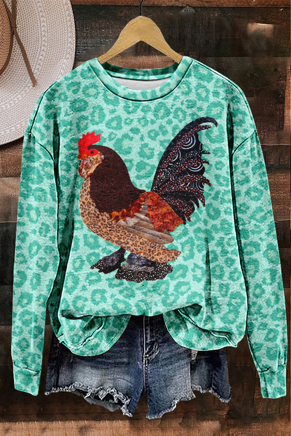 Country Rooster Leopard Print Sweatshirt