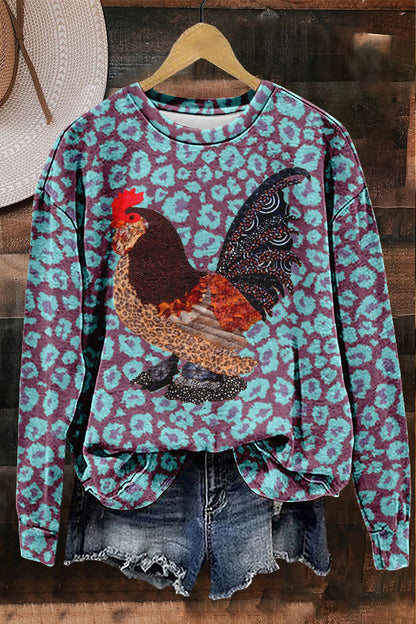 Country Rooster Leopard Print Sweatshirt