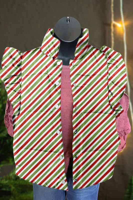 Classic Festive Christmas Stripes Print Ruffle Vest