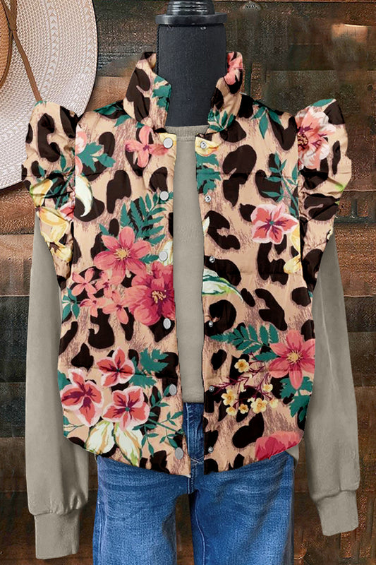 Unique Flower Leopard Print Ruffle Vest