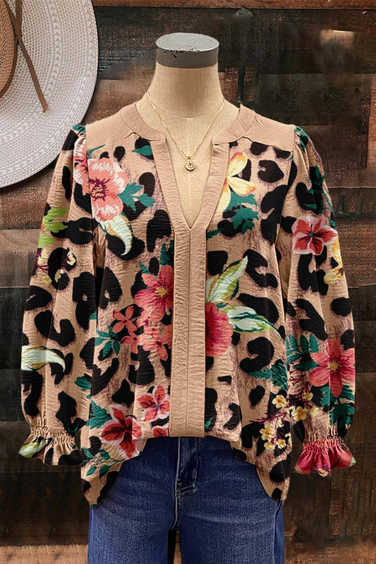 Pretty Flowers Leopard Print Puff Sleeve Top