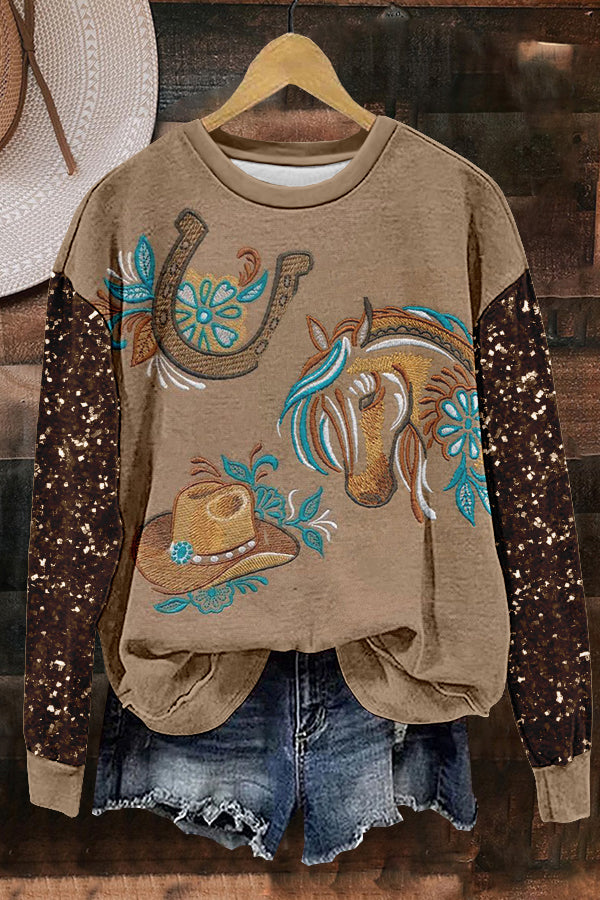 Unique Western Cowboy Print Sweatshirt