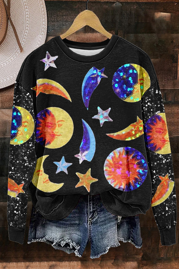 Stars Shiny Stylish Gliters Print Sweatshirt