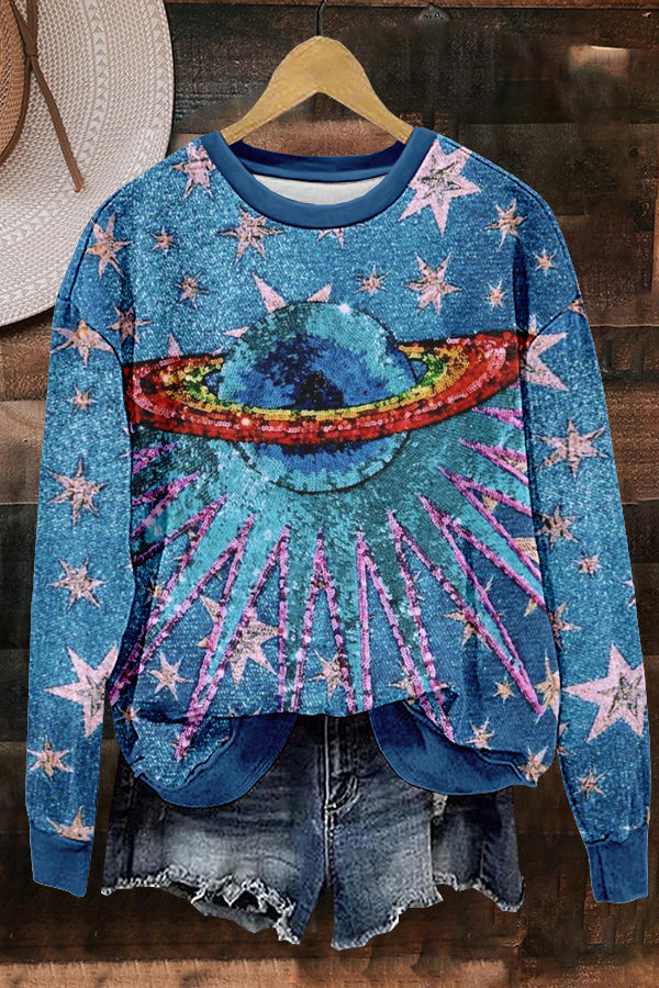 Blue Planet Shiny Stylish Gliters Print Sweatshirt