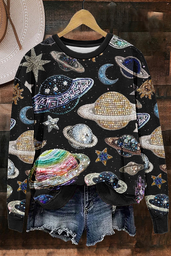 Planets Shiny Stylish Gliters Print Sweatshirt