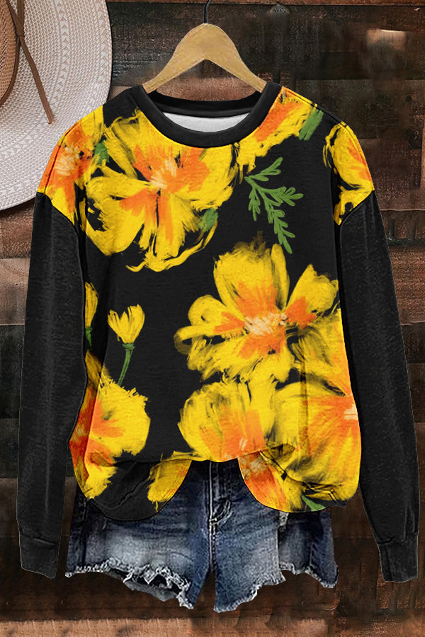 Unique Yellow Flowers Print Sweatshirt