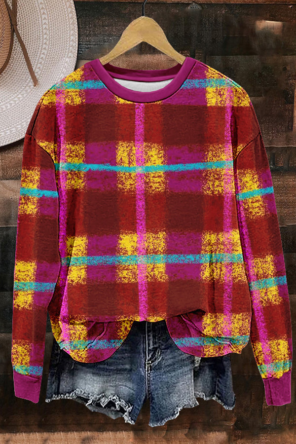 Pretty Classic Plaid Print Sweatshirt