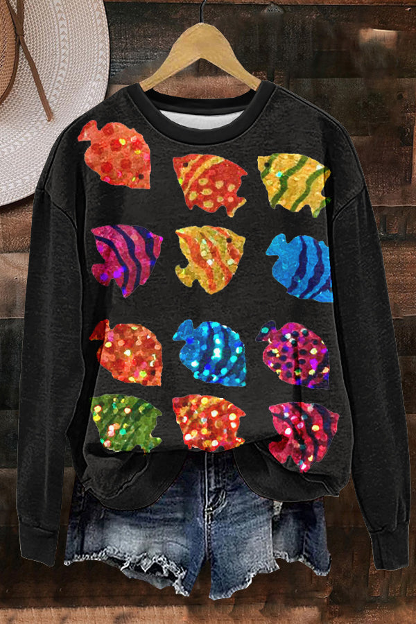 Pretty Little Fish Stylish Gliters Print Sweatshirt