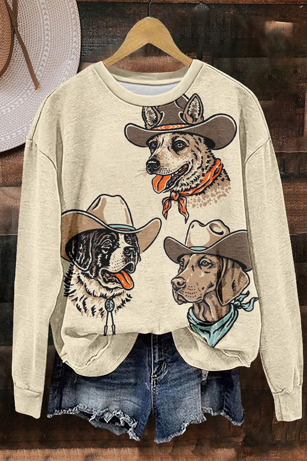 Cute Western Cowboy Dog Print Sweatshirt