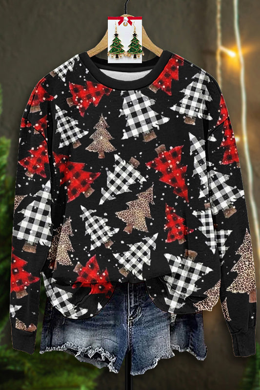 Plaid Christmas Tree Print Sweatshirt