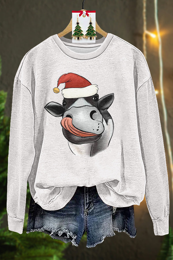 Unique Ugly Christmas Cow Print Sweatshirt