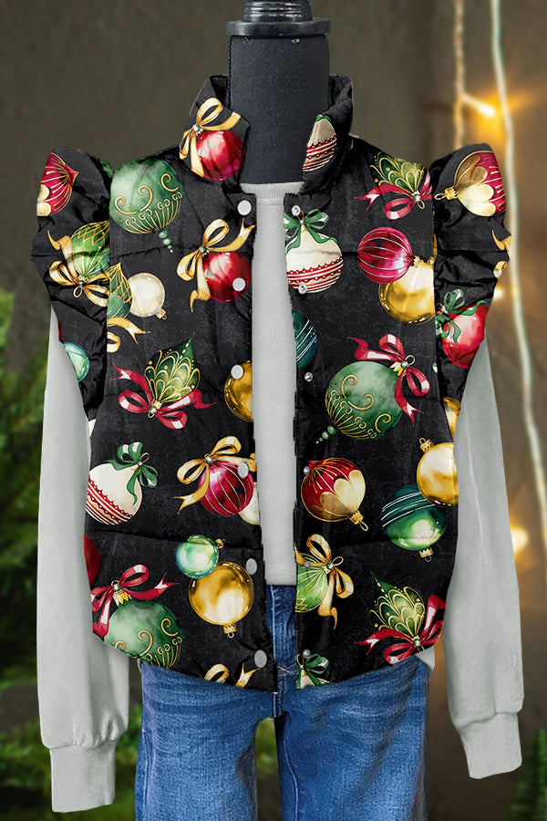 Pretty Christmas DecorationPrint Ruffle Vest