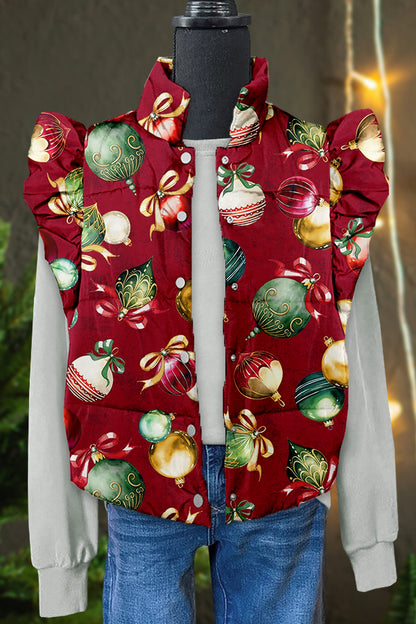 Pretty Christmas DecorationPrint Ruffle Vest