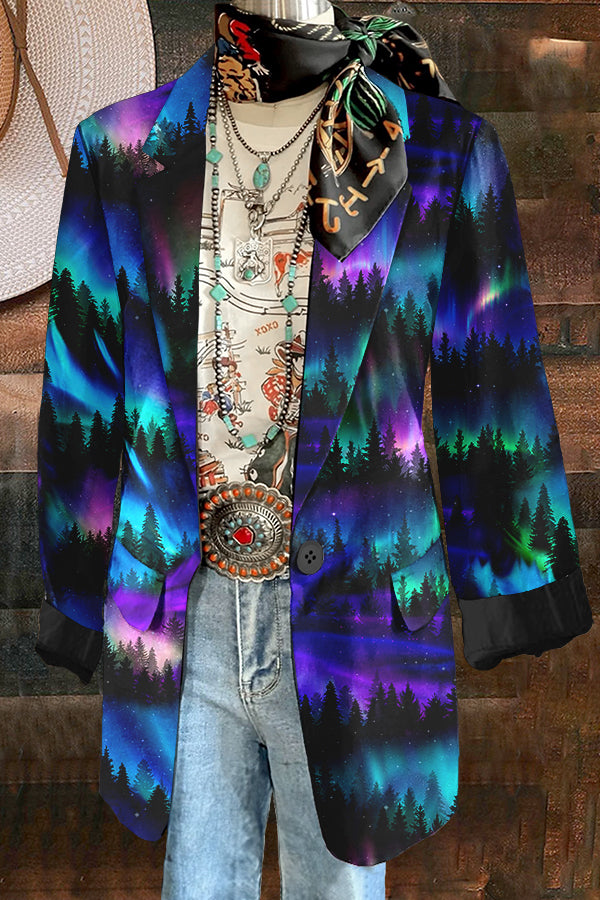 Unique Psychedelic Aurora Print Blazer