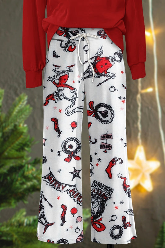 Pretty Christmas Grinch Print Wide Leg Pants