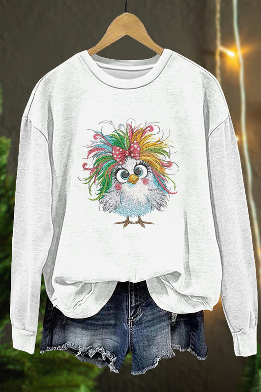 Funny Crazy Chicken Print Sweatshirt