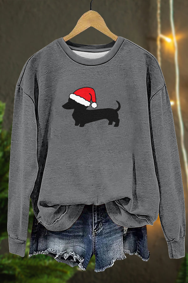 Cute Christmas Dachshund Print Sweatshirt