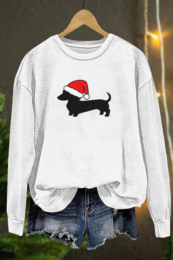 Cute Christmas Dachshund Print Sweatshirt