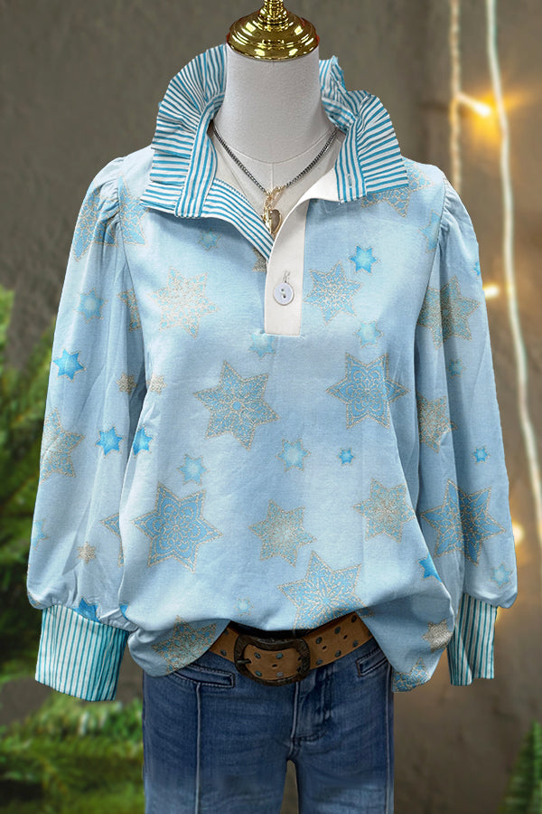 Sweet Hanukkah Print Puff Sleeve Top