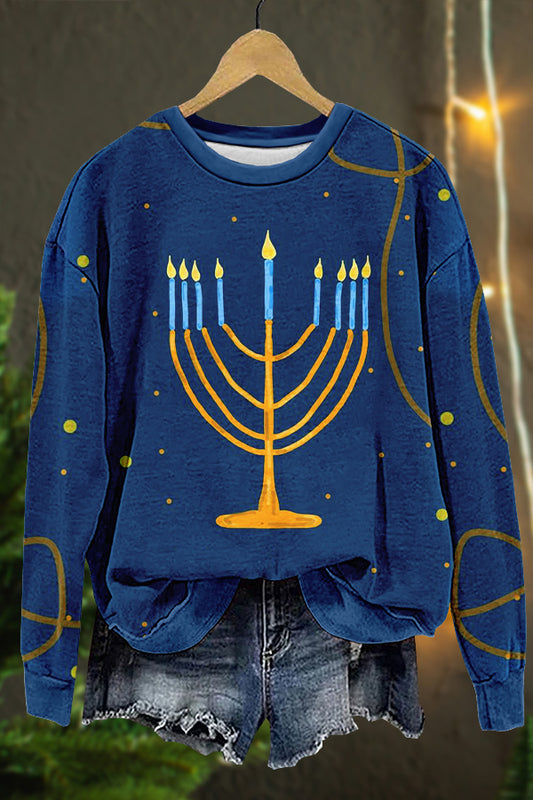 Unique Festival Hanukkah Print Sweatshirt