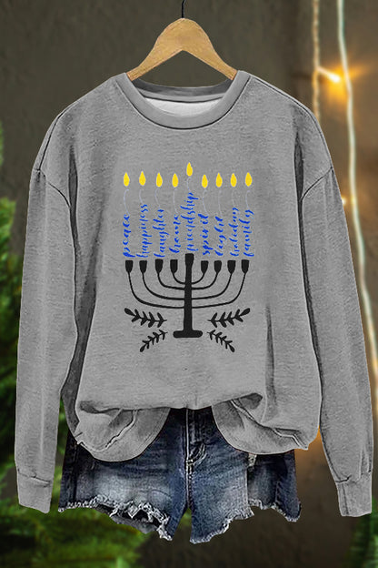 Cute Hanukkah Menorah Print Sweatshirt