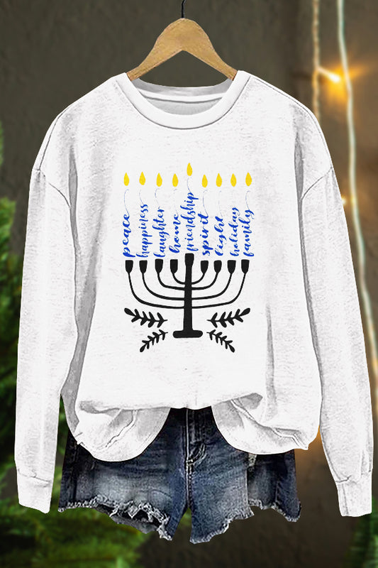 Cute Hanukkah Menorah Print Sweatshirt