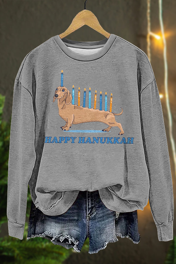 Cute Hanukkah Dachshund Print Sweatshirt