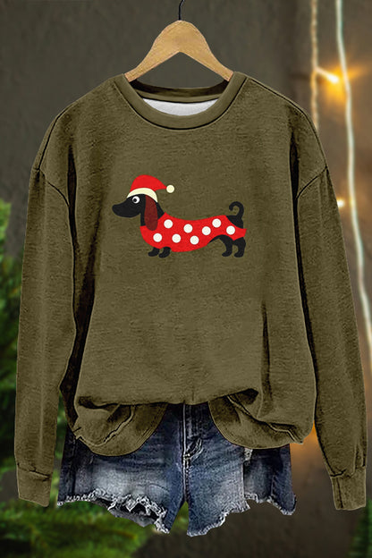 Cute Christmas Dachshund Print Sweatshirt