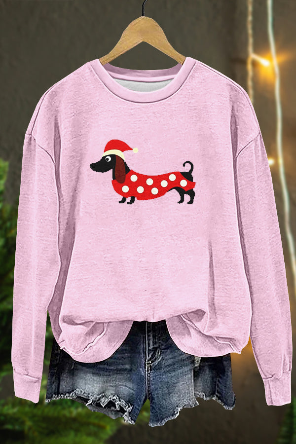 Cute Christmas Dachshund Print Sweatshirt