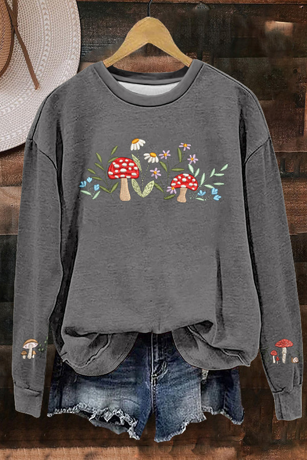 Sweet Mushroom Print Sweatshirt