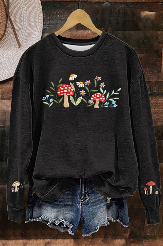 Sweet Mushroom Print Sweatshirt