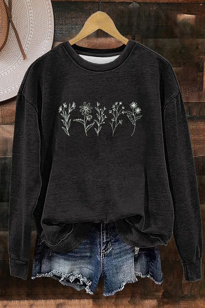 Sweet Flowers Print Sweatshirt