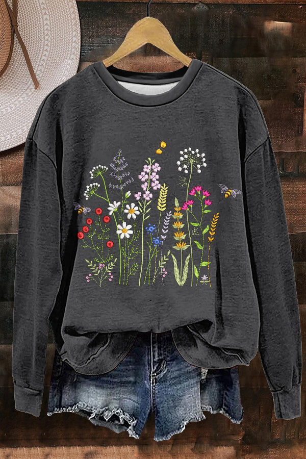 Cute Wildflowers Print Sweatshirt