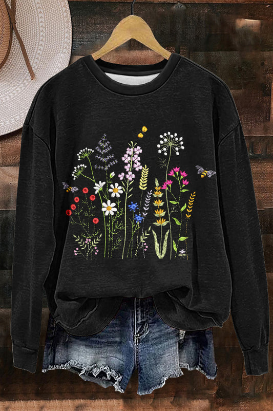 Cute Wildflowers Print Sweatshirt