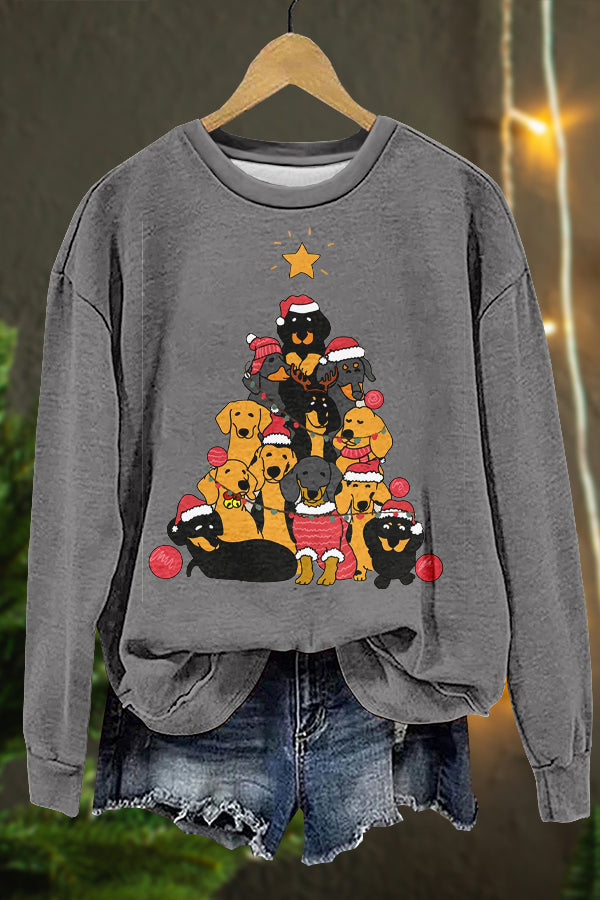 Cute Christmas Tree Dog Print Sweatshirt