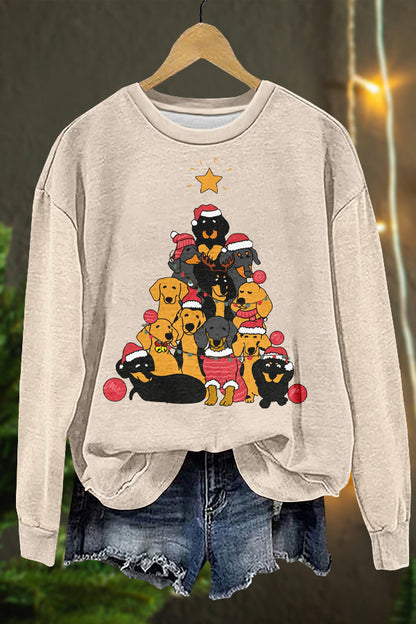 Cute Christmas Tree Dog Print Sweatshirt