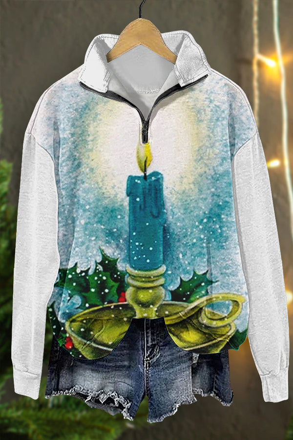 Christmas Candle Print Sweatshirt