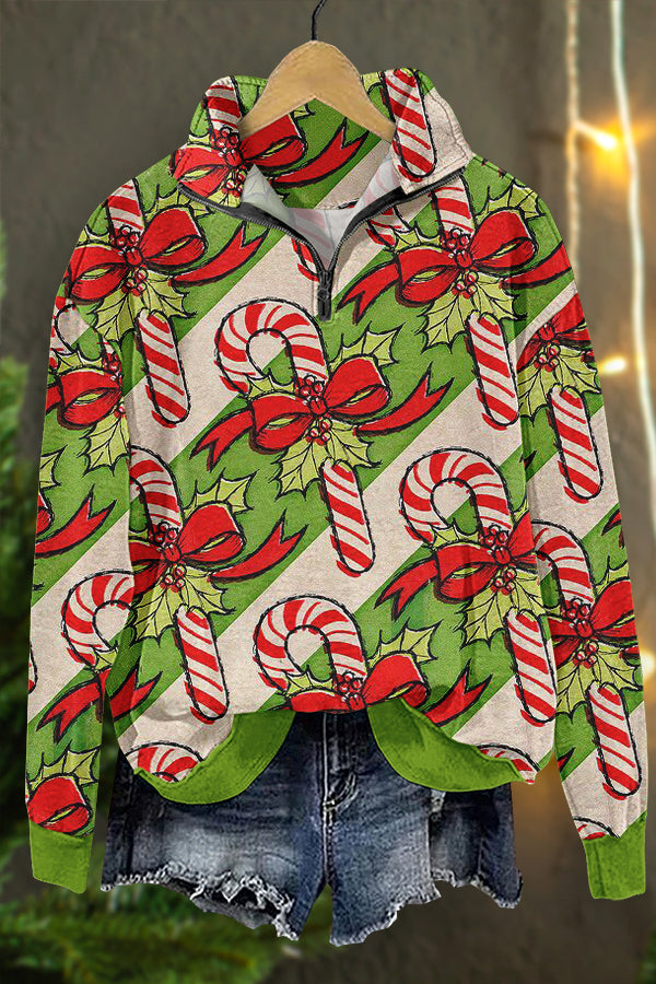 Classic Christmas Candy Canes Print Sweatshirt