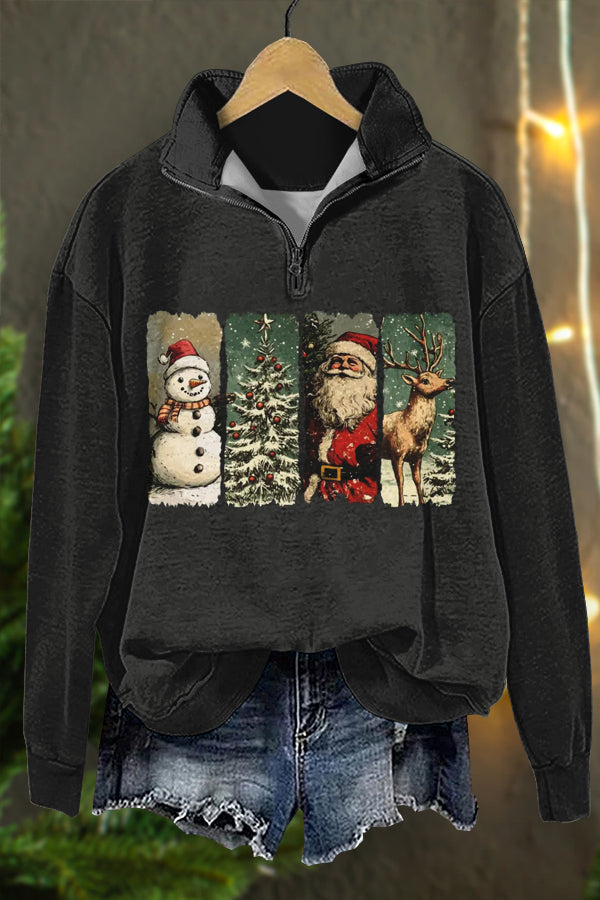 Retro Christmas Santa Claus Print Sweatshirt